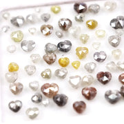 Natural heart shape diamond lot with mixed color rose cut earth-mined diamonds, rustic raw style loose stones for custom jewelry, artisan rings, and unique engagement designs.
