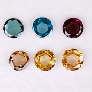 Set of six round rose cut lab grown diamonds in yellow, champagne, blue and red fancy colors, flat cut loose stones for custom jewelry making.