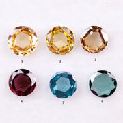 Set of six round rose cut lab grown diamonds in yellow, champagne, blue and red fancy colors, flat cut loose stones for custom jewelry making.