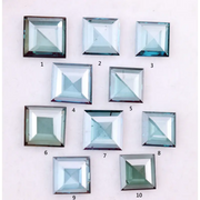 Square step cut blue lab grown diamonds in fancy light teal color, calibrated loose stones for custom fine jewelry design