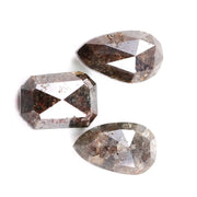 Natural rustic brown grey rose cut diamond set with pear and emerald shape fancy color loose diamonds for artisan jewelry design
