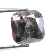 1.40 Ct natural cushion cut black diamond loose gemstone with deep opaque color, ideal for engagement ring or custom jewelry