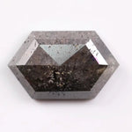 4.00 carat black hexagon cut natural diamond with sharp geometric facets, modern step cut design, loose fancy shape stone for custom engagement ring or bespoke jewelry setting.