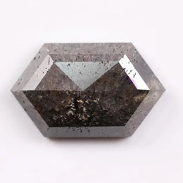 4.00 carat black hexagon cut natural diamond with sharp geometric facets, modern step cut design, loose fancy shape stone for custom engagement ring or bespoke jewelry setting.