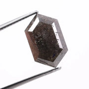 4.00 carat black hexagon cut natural diamond with sharp geometric facets, modern step cut design, loose fancy shape stone for custom engagement ring or bespoke jewelry setting.