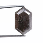 4.00 carat black hexagon cut natural diamond with sharp geometric facets, modern step cut design, loose fancy shape stone for custom engagement ring or bespoke jewelry setting.