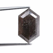4.00 carat black hexagon cut natural diamond with sharp geometric facets, modern step cut design, loose fancy shape stone for custom engagement ring or bespoke jewelry setting.