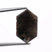 4.00 carat black hexagon cut natural diamond with sharp geometric facets, modern step cut design, loose fancy shape stone for custom engagement ring or bespoke jewelry setting.