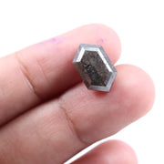 4.00 carat black hexagon cut natural diamond with sharp geometric facets, modern step cut design, loose fancy shape stone for custom engagement ring or bespoke jewelry setting.