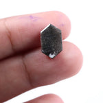 4.00 carat black hexagon cut natural diamond with sharp geometric facets, modern step cut design, loose fancy shape stone for custom engagement ring or bespoke jewelry setting.