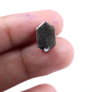 4.00 carat black hexagon cut natural diamond with sharp geometric facets, modern step cut design, loose fancy shape stone for custom engagement ring or bespoke jewelry setting.