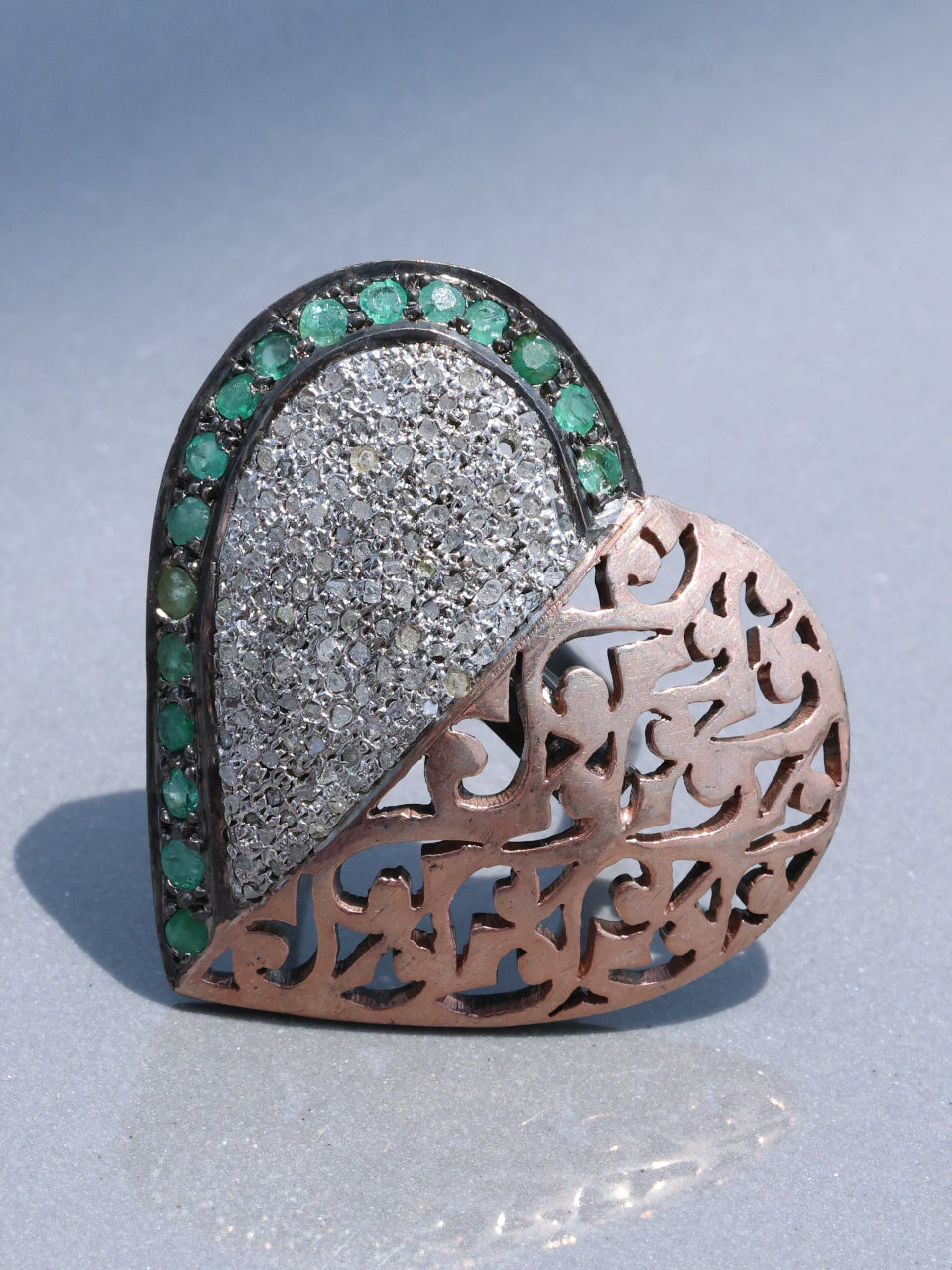Round Emerald Heart Shape Ring