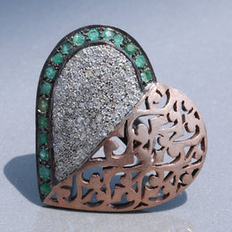 Round Emerald Heart Shape Ring