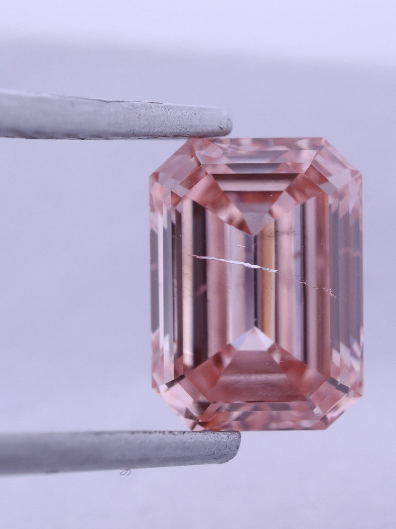 Emerald Shape Fancy Pink Lab-grown Diamond