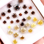 Assorted round brilliant cut natural diamonds in yellow and brown colors, loose fancy diamonds ideal for engagement rings, custom jewelry making, and diamond supply collection.