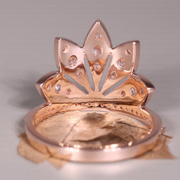 Lotus Crown Round Diamond Vintage Unique Flower Wedding Ring