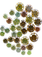 Collection of multicolored diamonds on a light gray background