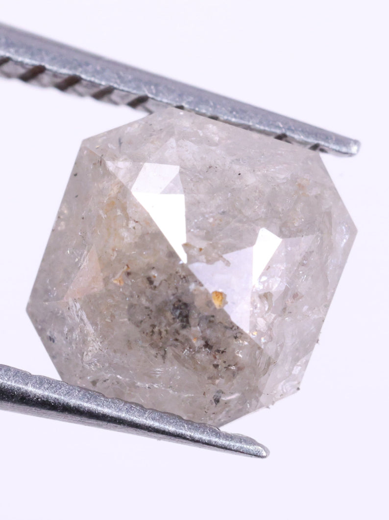 0.57 Ct Real Grey Color Diamond - Asscher Cut Natural Diamond ( 5.76 X 4.90 X 1.20 )