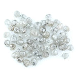 Natural grey white rough diamond lot with mixed silver smoky tones, raw uncut loose diamond crystals displayed on white background.