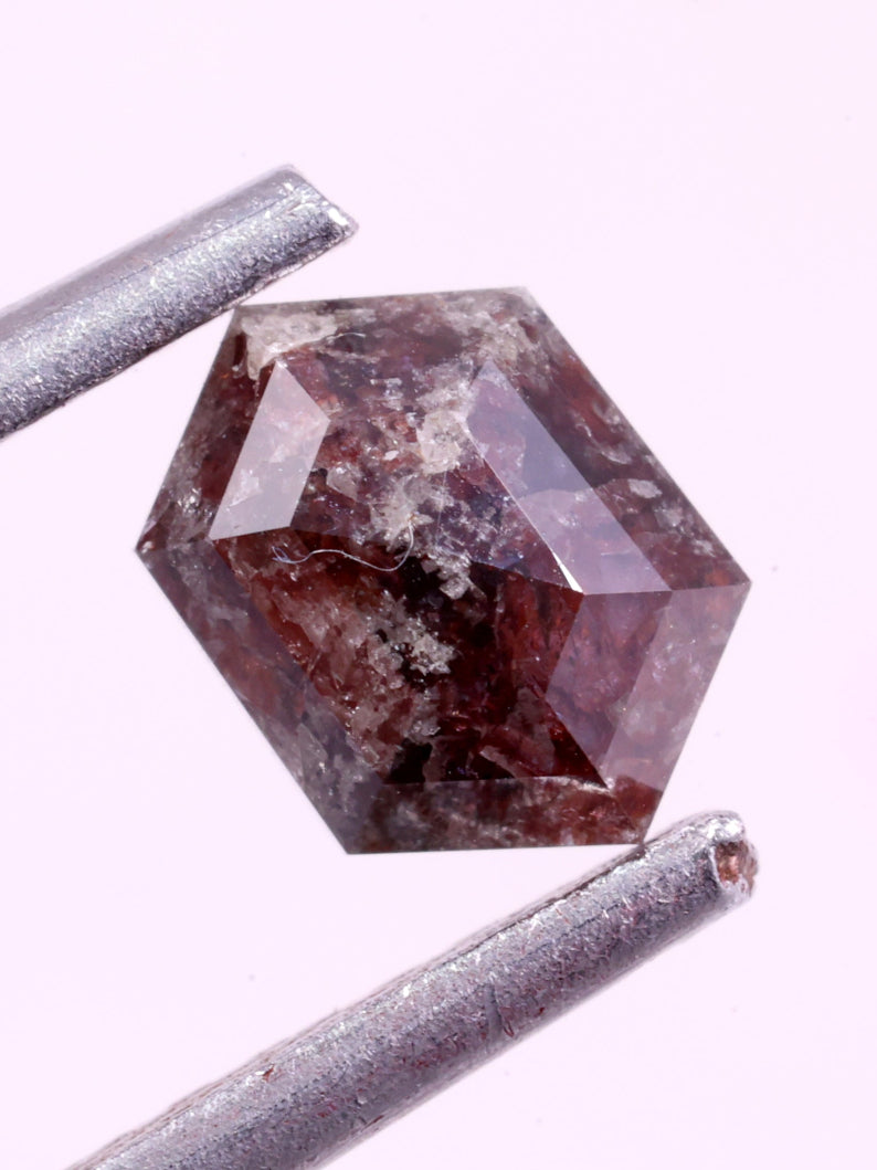 hexagon red natural diamond on a white background