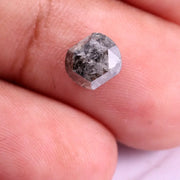 1.09 Ct unique hexagon cut salt and pepper diamond, salt and pepper wedding band, smoky diamond ring, lab grown loose diamond, diamond loose in ring.