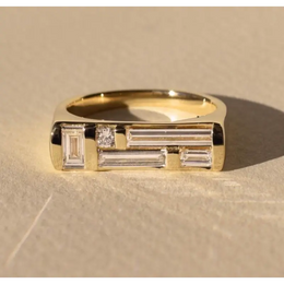 1.59 Round & Baggutte Cut Diamond Ring Unique Design For Women Lab Grown Diamond Use For Jewerly 14K  Gold Plated Diamond Ring 