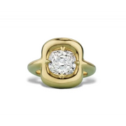 Cushion Cut Lab Grown Diamond Solitaire Ring in Yellow Gold, Vintage Inspired Bold Engagement Ring