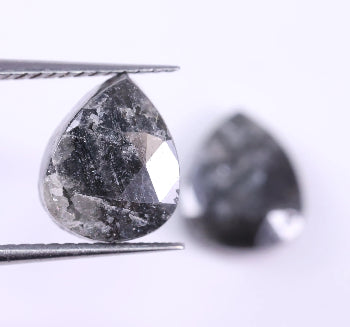 3.69 Carat Natural Pear Shape Salt And Pepper Diamond Pair ( 8.88 X 6.63 ) ( 8.52 X 6.53 )