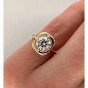 Artistic Round Brilliant Cut Lab Grown Diamond Ring in 14K Yellow Gold, Minimalist Geometric Design