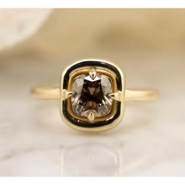 Vintage Inspired 1 Ct Champagne Brown Cushion Cut Lab Grown Diamond Solitaire Ring in 14K Yellow Gold