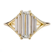 Lab Grown Baguette Cut Diamond Ring in Yellow Gold, Modern Unique Statement Ring