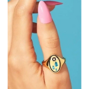 Unique Eye Motif Lab Grown Ring with Blue Teardrop Stones and Black Center in Yellow Gold, Artistic Design