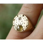 Unique Starburst 0.78 Ct Fancy Yellow & White Natural Diamond Ring in 14K Yellow Gold, Artistic Design