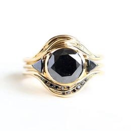 Bold Natural Black Diamond Gold Ring with Artistic Wave Design | Unique Statement Ring for Him & Her