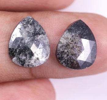 6.31 Carat Natural Pear Shape Salt And Pepper Diamond Pair ( 12.29 X 9.51 ) ( 11.99 X 9.99 )