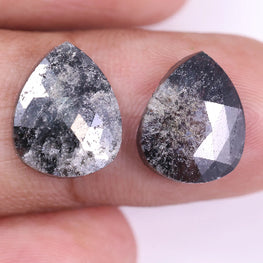 6.31 Carat Natural Pear Shape Salt And Pepper Diamond Pair ( 12.29 X 9.51 ) ( 11.99 X 9.99 )