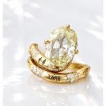Vintage inspired Kira Kirby style engagement ring set with an oval champagne lab-grown diamond in 14k yellow gold