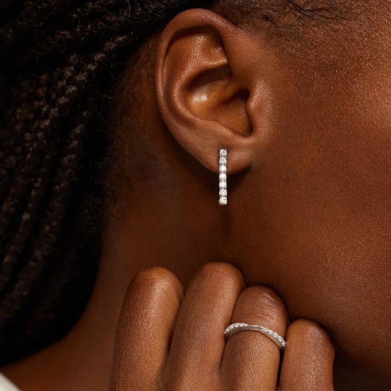 Round Moissanite Tennis Earrings 14k White Gold Plated