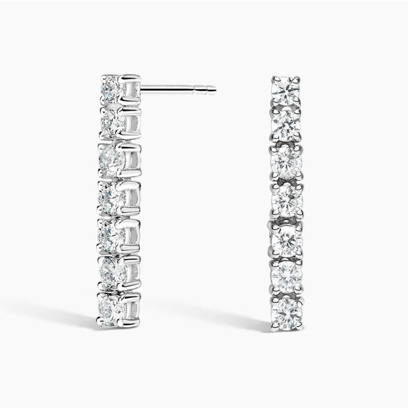 Round Moissanite Tennis Earrings 14k White Gold Plated