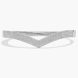 Simply Luxurious Look Moissanite Diamond Chevron Bangle In 14k White Gold Plated