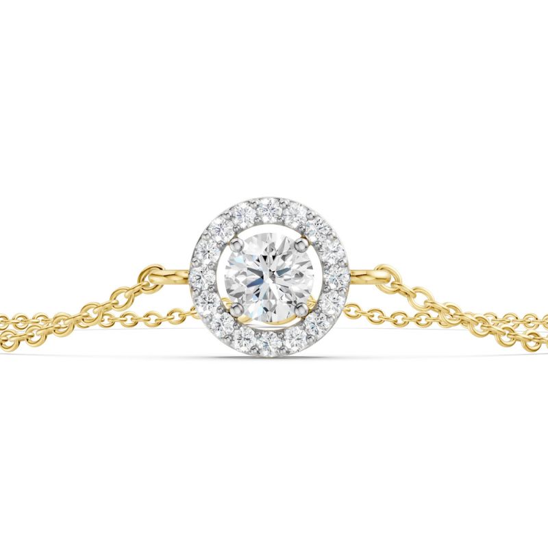 Halo Diamond Adjustable Chain Bracelet in 14k Yellow Gold Plated