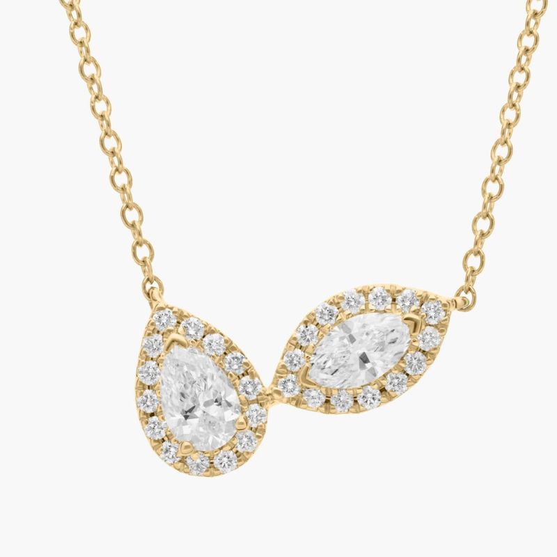 Two Stone Halo Pear And Marquise Moissanite Necklace