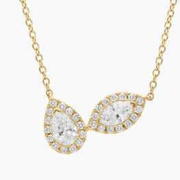 Two Stone Halo Pear And Marquise Moissanite Necklace