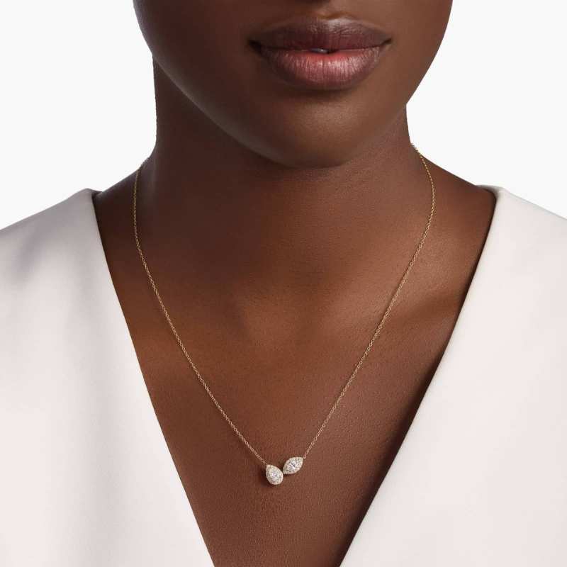 Two Stone Halo Pear And Marquise Moissanite Necklace