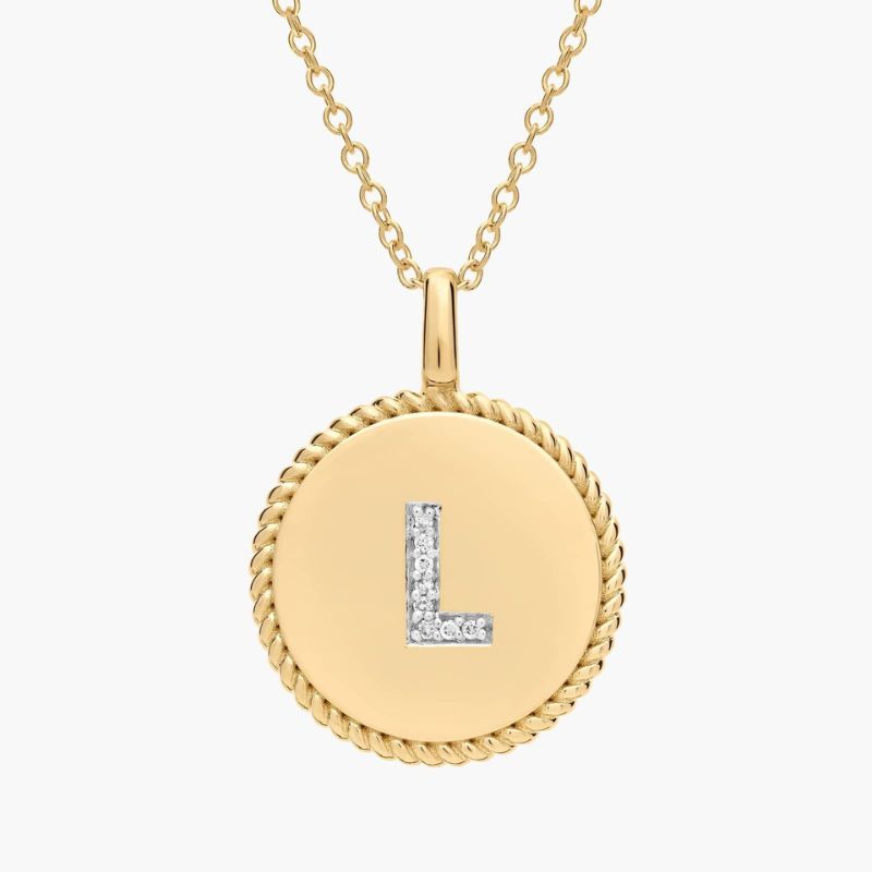 Round Coin Moissanite Initial Letter Necklace