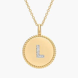 Round Coin Moissanite Initial Letter Necklace