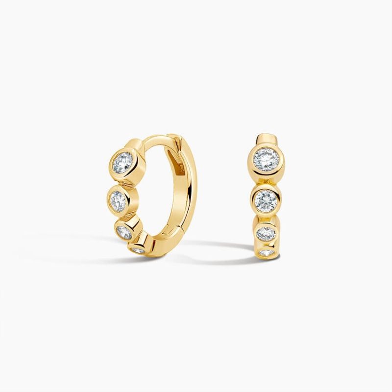 Elegance Moissanite Bezel Hoop Earrings in 14k Yellow Gold Plated