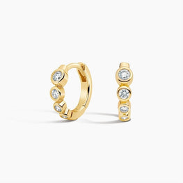 Elegance Moissanite Bezel Hoop Earrings in 14k Yellow Gold Plated