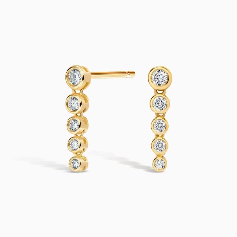Bezel Moissanite Diamond Bar Earrings in 14k Yellow Gold Plated