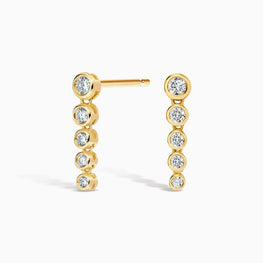 Bezel Moissanite Diamond Bar Earrings in 14k Yellow Gold Plated